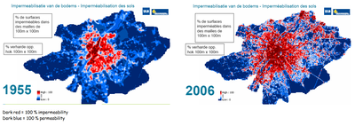 Figure 2: Evolution degree of surface impermeability Brussels and surroundings (1955-2006)