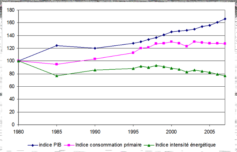 Figure 1: Primary energy intensity in Belgium, 1980-2007